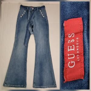Guess Stretch Denim Flare Jeans SZ 27X32 High Rise 70"s Inspo Retro Nautical